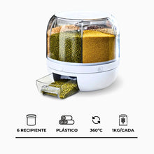 Carregar imagem no visualizador da galeria, Dispenser De Alimentos E Grãos Giratório Com 6 Divisões
